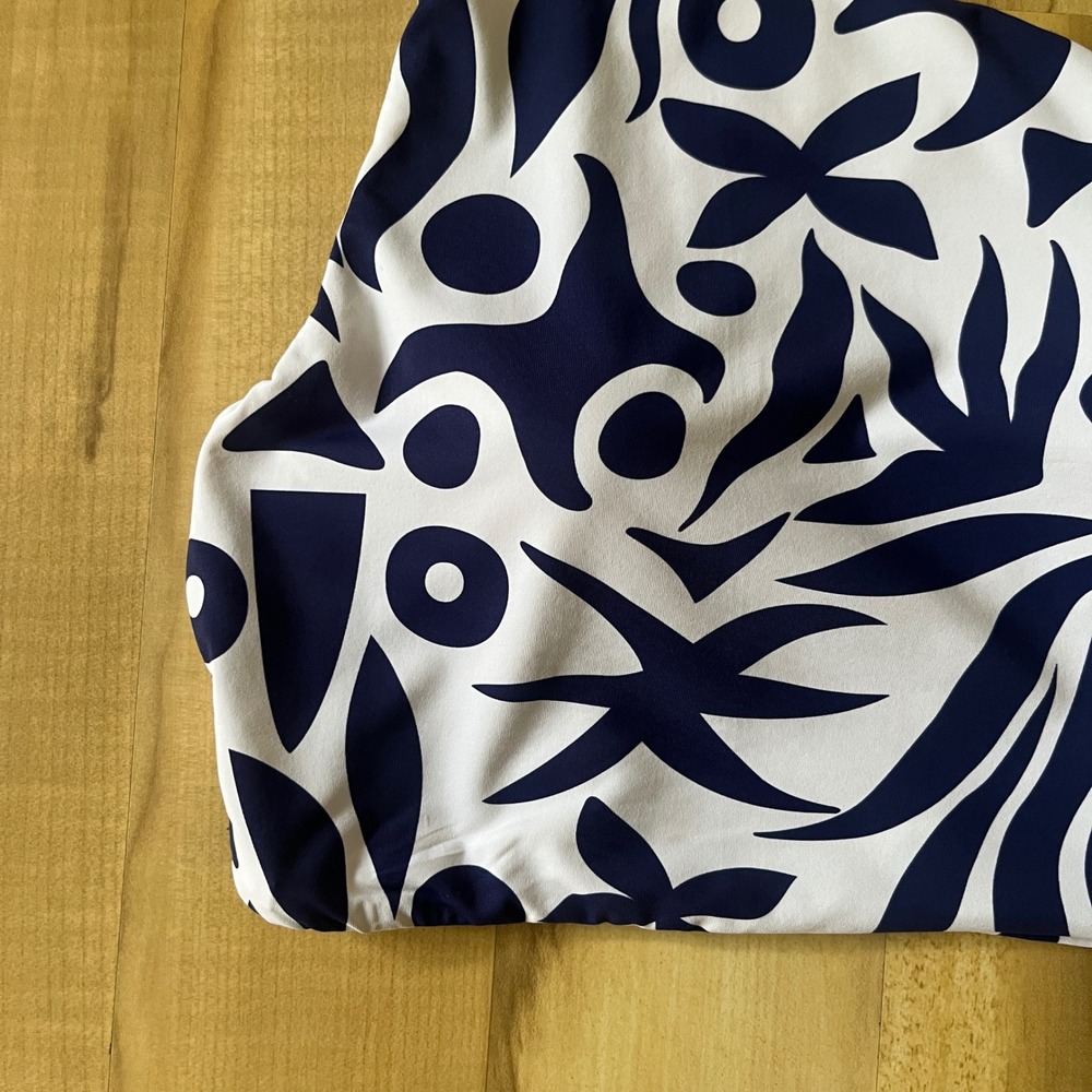 Baltic Born Bali One Shoulder Bikini Top Women's Large White Navy Blue Tropical - Picture 5 of 9